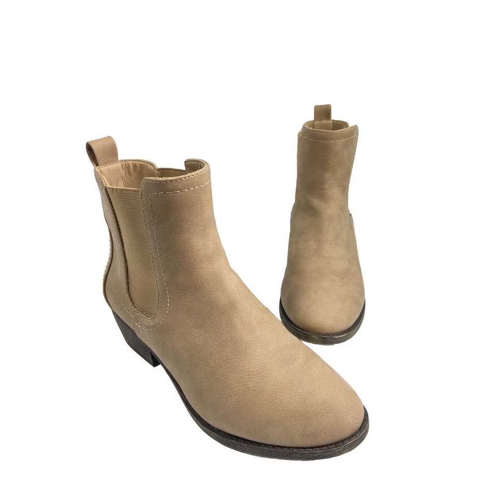 Tan Ankle Boots Size 7.5 Western Pull On Maurices Abigail Chelsea Block Heel - Picture 2 of 12